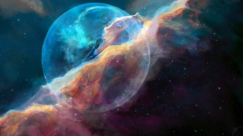 2K, Hubble, Joey Jazz, space art, nebula, bubble