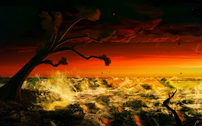 dark, nature, sky, Joey Jazz, sea, 2K, sunlight, digital art