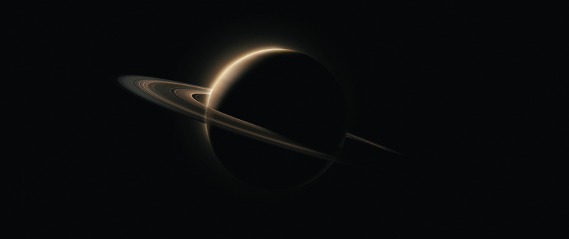 Saturn, space, rings, black background, planet, cosmos, simple background, minimalism, 2K