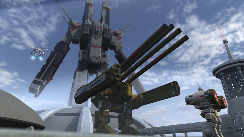 low angle view, 1080P, no people, Veritech, Macross, war, navy, flying, fighting, nature, conflict, military, Robotech, motion, Sdf-1, armed forces, outdoors