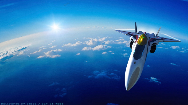 HORIZON, skimming, Clouds, hd, 1080P, art, anime, blue sky, aircraft, Macross