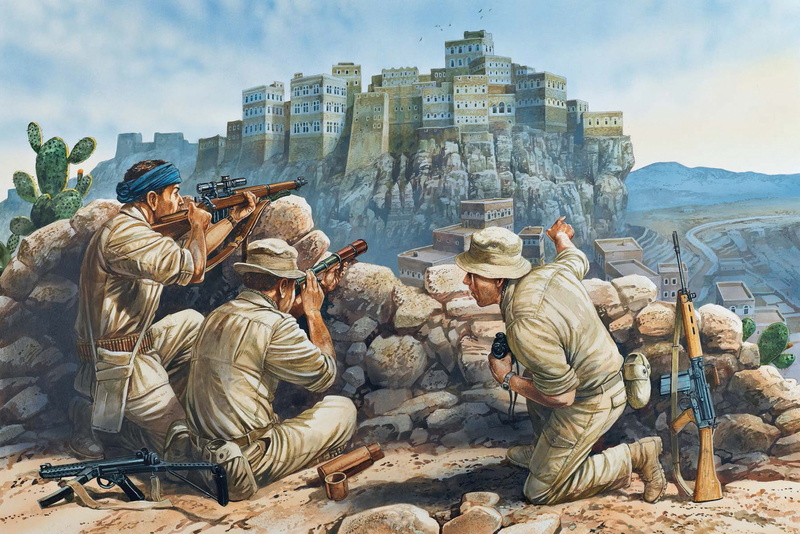 enemy, scout, telescope, shelf, position, Sterling, rifle., rifle, FN FAL, armed, Royal, the sniper variant, next, shows, watching, English, easy, sea