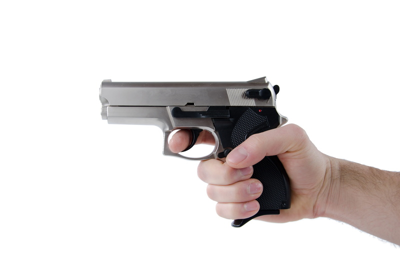 aiming, white background, armed, communication, cut out, indoors, patrol, holding, gun, hand, gray, social issues, handgun, semi, warning sign, pistol