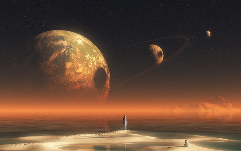 space, sea, moon, moons, outer space, 1080P, x, planets, hd, stars, alien, outer, art, landscapes