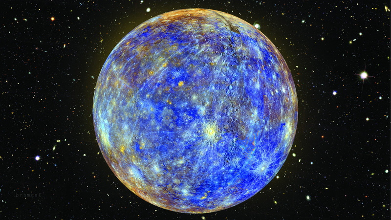 spectrography, planet, 4K, Photoshop, Hubble Deep Field, NASA, space, blue, stars, Mercury
