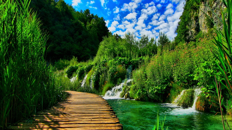 4k pic, river, 2560x1440, Waterfall, Mountain, nature, valley, 2K