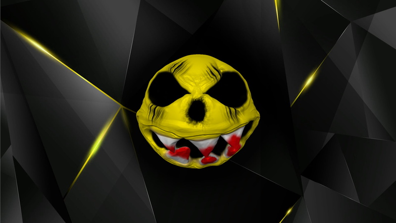 1080P, black background, yellow, art and craft, studio shot, indoors, human skeleton, scary face, horror, representation, black color, shape, emotion