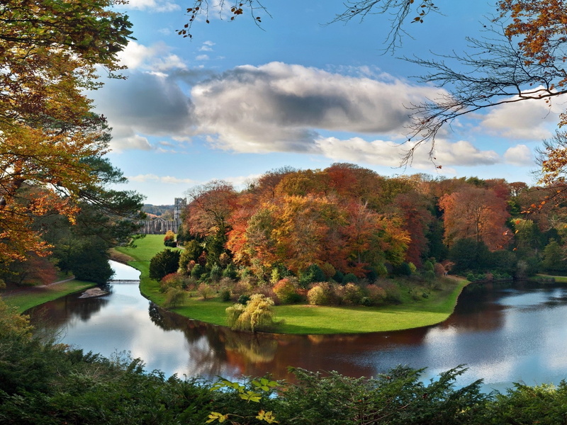 Trees, Beautiful, River, 2K, Scenery, Autumn, Houses