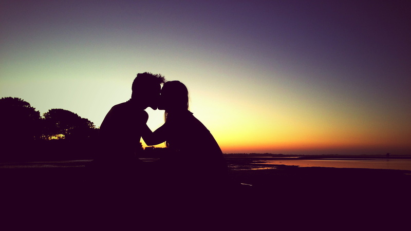 Romantic, sea, bonding, positive emotion, togetherness, love, horizon over water, sky, Kiss, silhouette, adult, Couple, couple - relationship, women, beach