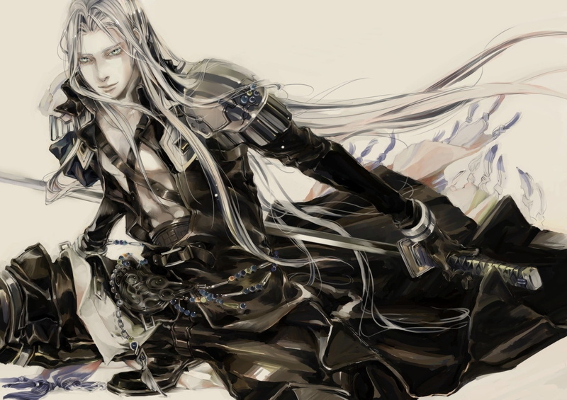 studio shot, 720P, white background, motion, complexity, textile, zepherot, Final Fantasy VII, abstract, clothing, Sephiroth, metal, tangled, leather