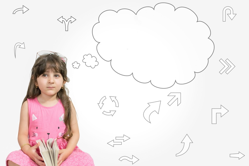 offspring, different, thinking, child, idea, hairstyle, front view, indoors, lovely, white, achievement, bubbles, women, knowledge, confusion, positive