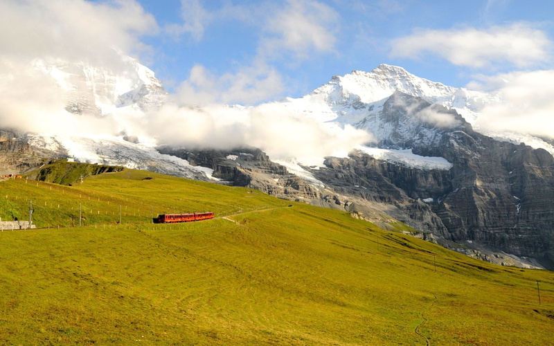 trains, interlaken, bern, canton, mountains, 1080P