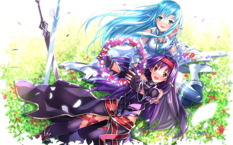 720P, anime, anime girls, Yuuki Asuna, Konno Yuuki, Sword Art Online, Swordsouls
