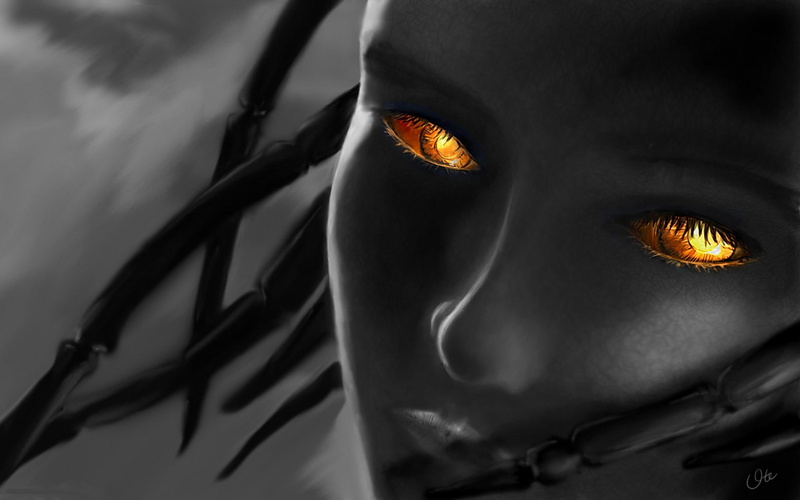 face, glow, 1080P, orange, 3d and abstract, woman, eyes, dark, glowing, sketch, beauty