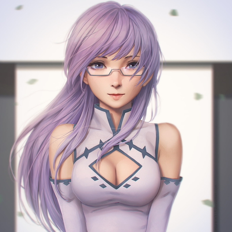 cleavage, 720P, anime girls, Akame ga Kill!, Sheele, violet eyes, glasses, violet hair