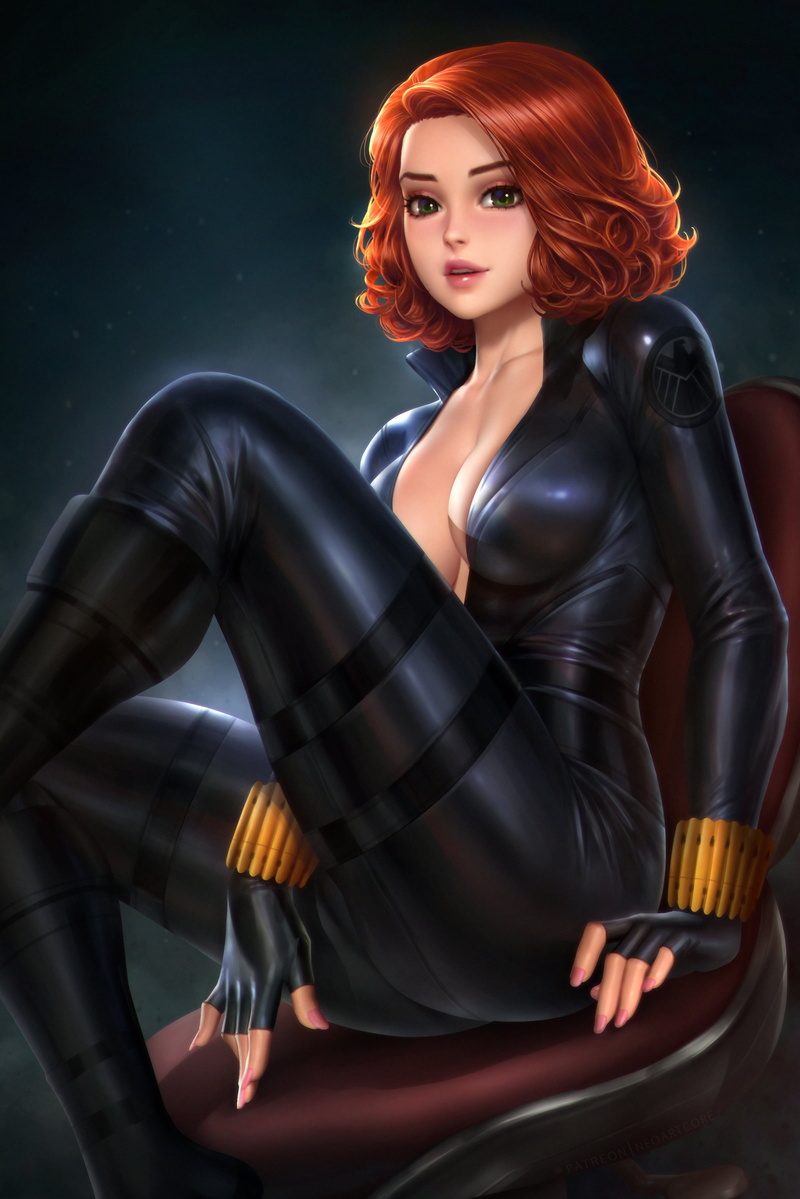 short hair, fingerless gloves, fan art, Black Widow, looking at viewer, drawing, Marvel Comics, artwork, 2K, redhead, women, digital art, illustration