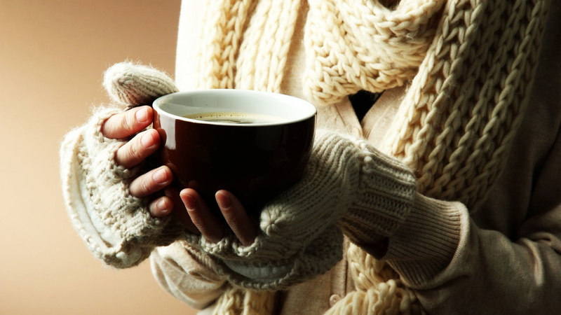 black, scarf, cold, warm clothing, 1080P, coffee, heat - temperature, food and drink, cup, hand, drinking, tea cup, drink, one person, coffee - drink