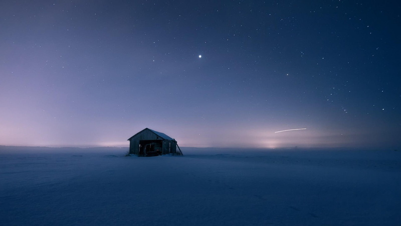 alone, quiet, night, the stars, the beautiful scenery alone, stars, quiet night, beautiful, house, 1080P, snow, scenery