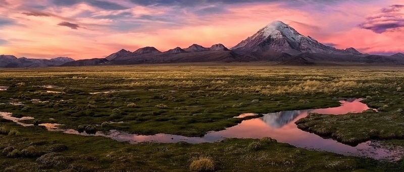 desert, wetland, water, beauty in nature, plateau, landscape, sun, sunset, scenics - nature, land, outdoors, sajama, nature, lake, travel, snowy peak, no people