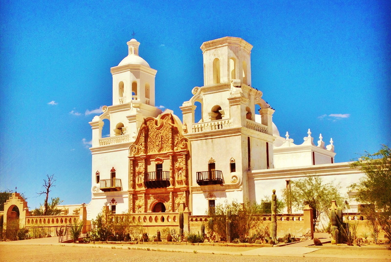 building exterior, desert, beautiful, history, tree, building, place of worship, the past, arizona, tuscon, built structure, no people, san xavier mission