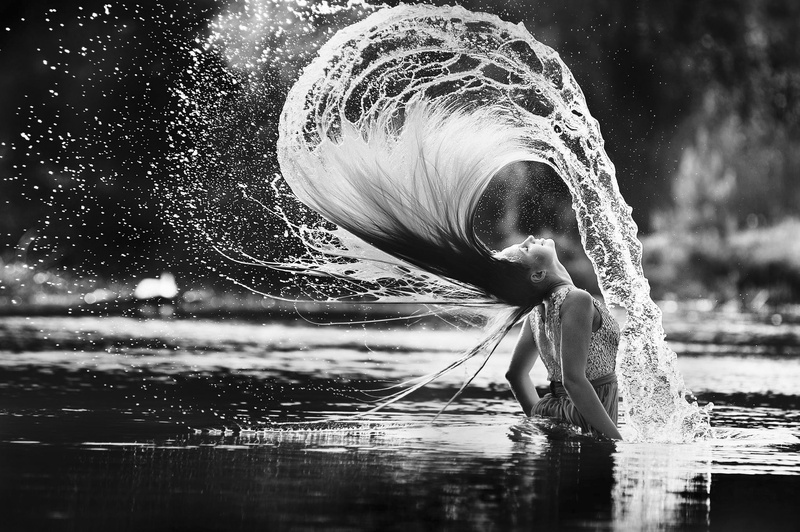 girl in water, flapping, hair, hair flapping, spray, Splash, 1080P