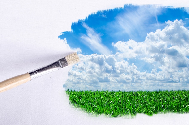 canvas, drawing, painting, wheat, idea, yellow, outdoor, no people, clouds, environment, clear, blue, white, green color, sunlight, copy space, green, dom