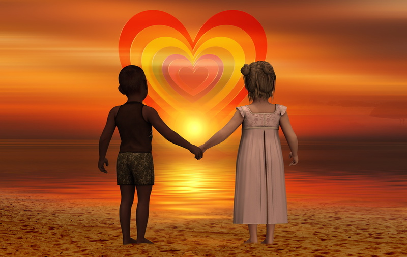 boy, children, star, childhood, space, togetherness, rest, 4K, sea, land, unity, connectedness, continents, girl, seashore, heart, two people, unit, couple - relationship