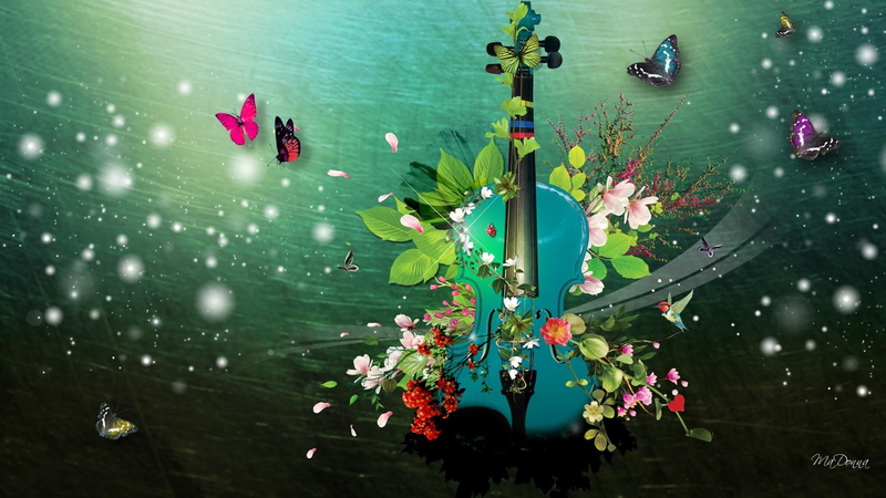 ady bug, 1080P, flowers, hummingbi, abstract, papillon, treat, bird, musical, sparkle, fleurs, nature, music, teal