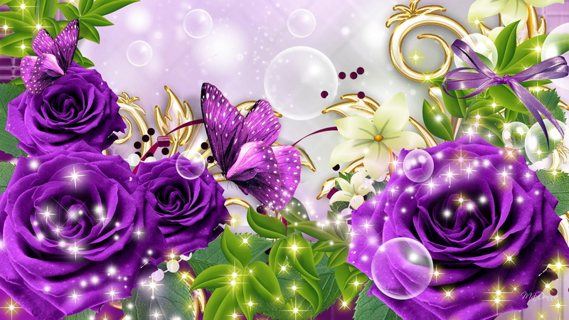 alluring, fantastic, colorful, enchanting, purple, gold, illustration, dark, white, green, 1080P, fascinat, glitter, floral, butterfly, sparkles, bubbles