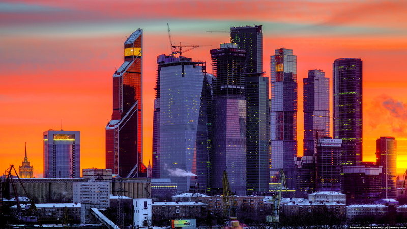 city, OKO, winter, photography, Eurasia Capital City, 1080P, Moscow City, Tower 2000, Federation, Mercury City Tower, Night, view, Sunset, Moscow, Embankment Tower