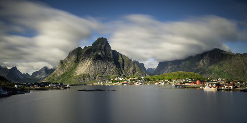 mountains, Panorama, scenics, Lofoten, Norge, clouds, outdoors, nuages, pose, summer, de, nature, tourism, lake, Panoramic, water, reflection, Norvège