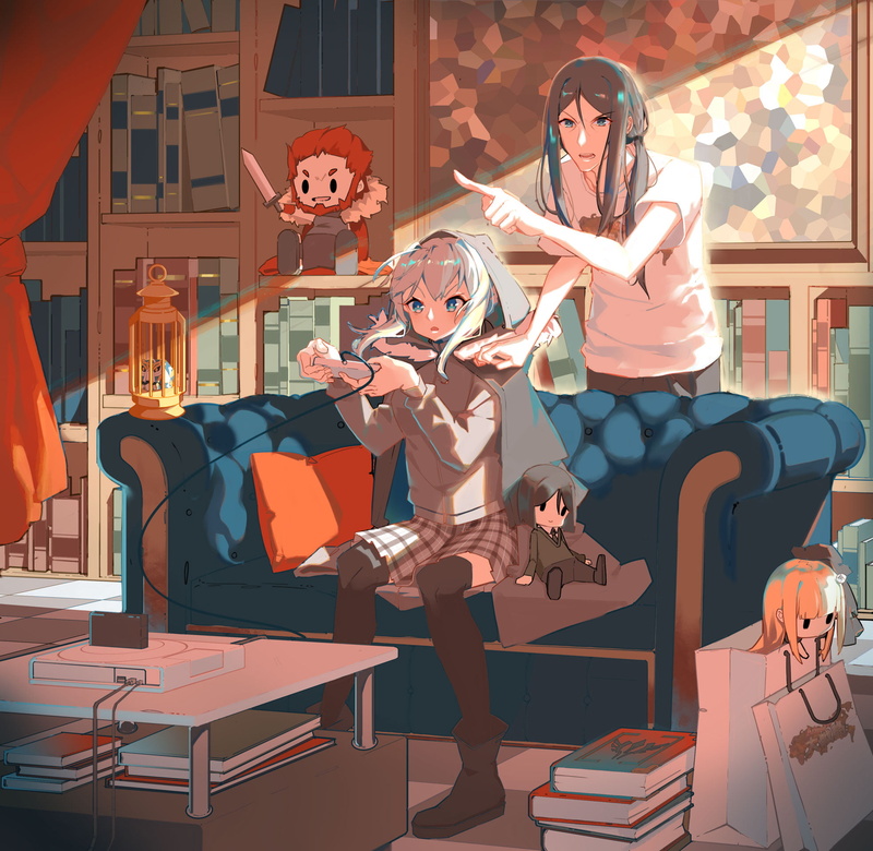 Lord El-Melloi II Sei no Jikenbo: Rail Zeppelin Grace Note, white hair, fan art, Fate Series, digital art, black hair, school uniform, Fate/Zero, sega saturn