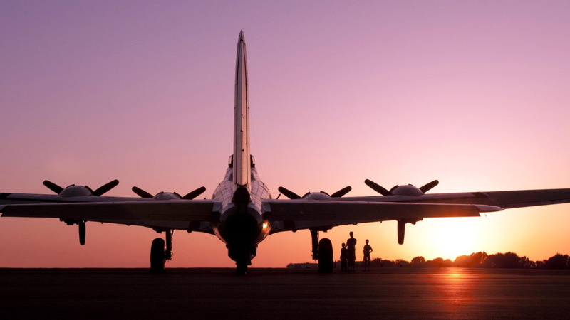 classic, dusk, fortress, b, boeing, wwii, vintage, bomber, plane, world, 1080P, flying, sunset, airplane