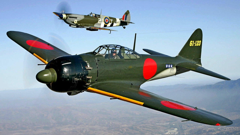 1080P, mitsubishi, wwii, spitfire, english, japanese, enemies, plane, supermarine, zero, british, fighter