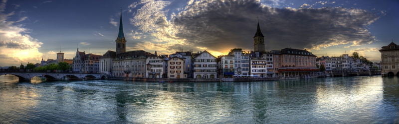 Dusk, Switzerland, Zurich, River, 4K, Houses