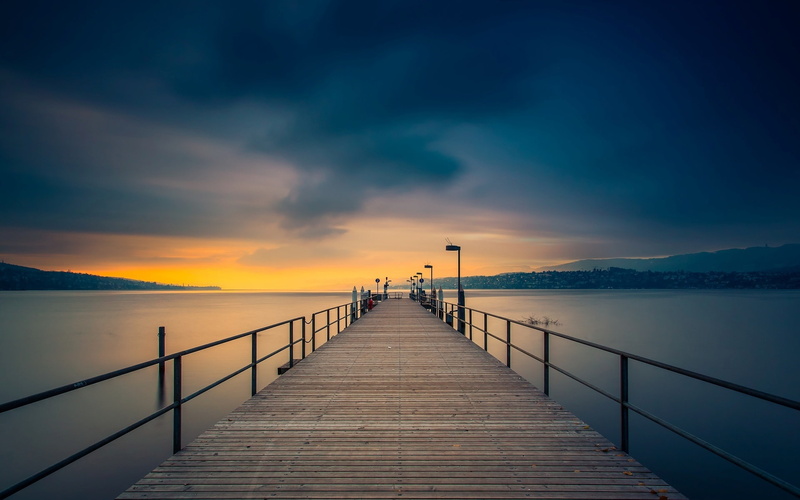 1080P, Pier, Sea, Sky, Coast, Dusk, Bridge