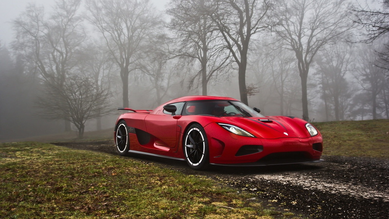 luxury, outdoors, nature, day, red, sports car, transportation, plant, motor vehicle, grass, land, car, fog, Koenigsegg Agera R, land vehicle, no people