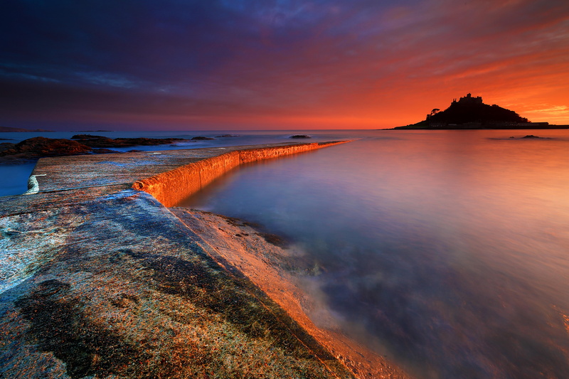 Cornwall, lake, landscape, blue lake, sunsets, amazing, dusk, coastline, Red Sky at Night, British Isles, 5K, sunset, nature, blue, winter, beach, water