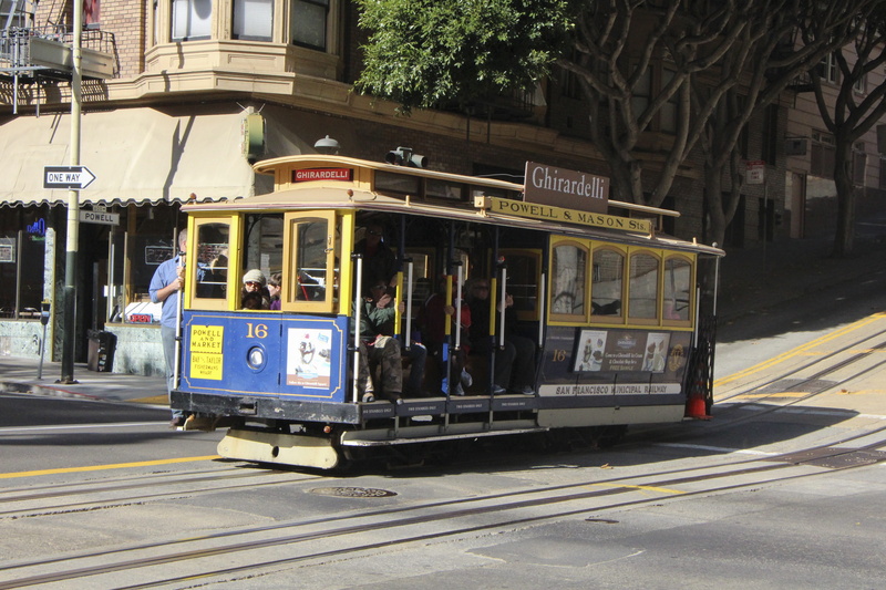 day, built structure, hills, travel, city, building exterior, tram, powell, land vehicle, ride, vehicle, cityscape, transportation system, san francisco
