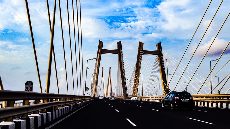 steel, city, tall, built structure, clouds, motor vehicle, road, york, cloud - sky, 2K, design, traffic, bridge - man made structure, new, travel, cables