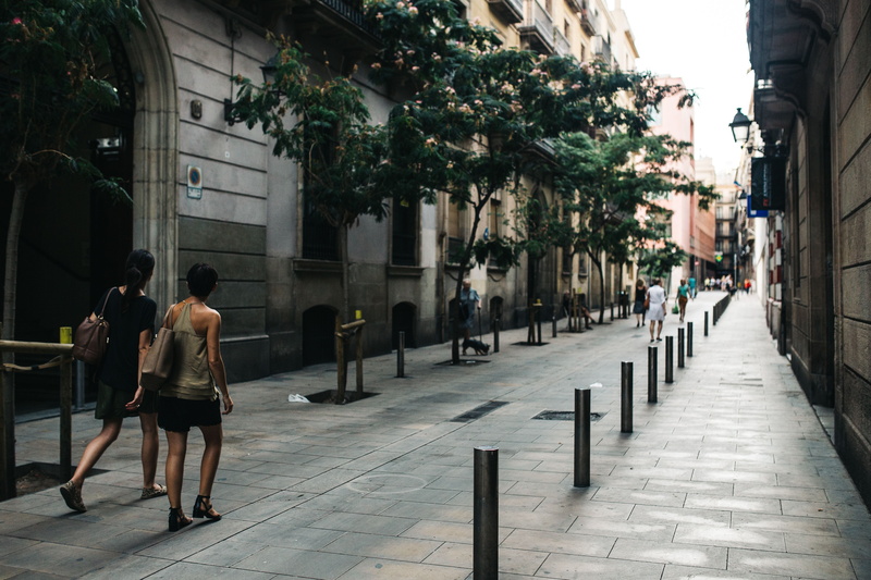 windows, group of people, houses, building, architecture, street, walking, barcelona, facade, outdoors, travel, spain, nature, building exterior, women