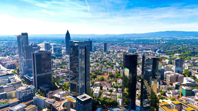 city, skyscraper, tall - high, modern, aerial view, cityscape, office building exterior, landscape, Frankfurt, Germany, sky, crowd, outdoors, built structure