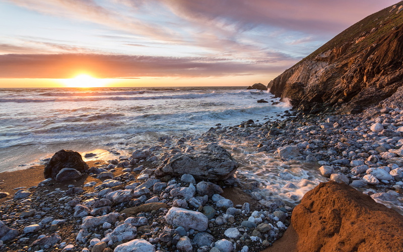 nature, coast, hd, 1080P, rocks, beach, stones, sunset, ocean