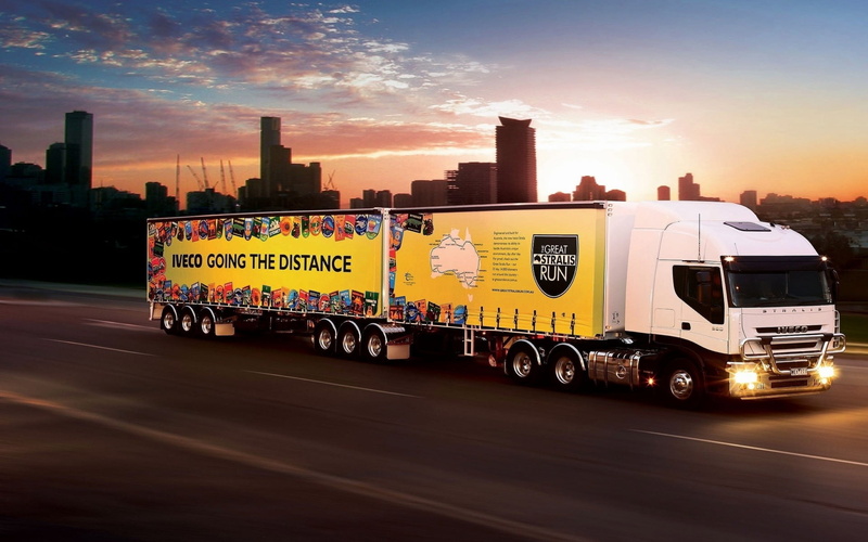 land vehicle, 1080P, semi-truck, sign, street, sky, mode of transportation, white, trucks, architecture, Truck, outdoors, motion, nature, sunset, freight transportation