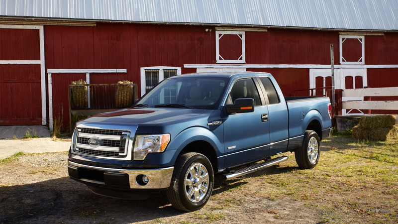 built structure, Ford f-150, mode of transportation, 1080P, garage, pick-up truck, building, cab, city, metal, Ford, architecture, blue cars, vintage car