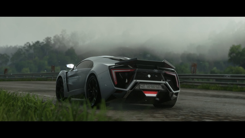 crew, fog, road, pickup, wheel, wet, ford, 1080P, motor vehicle, land vehicle, outdoors, focus on foreground, mode of transportation, grass, stationary