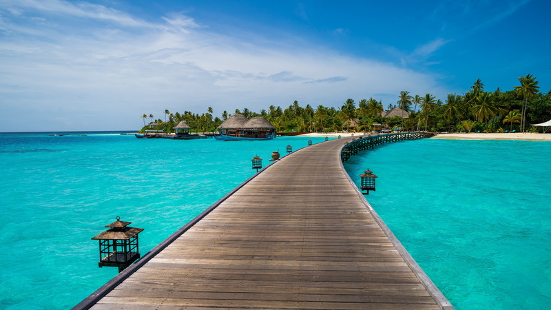 4K, exotic, turquoise water, tropical landscape, blue water, vacation, pier, indian ocean, summertime, summer, ocean, asia, tropical, maldives, bungalow