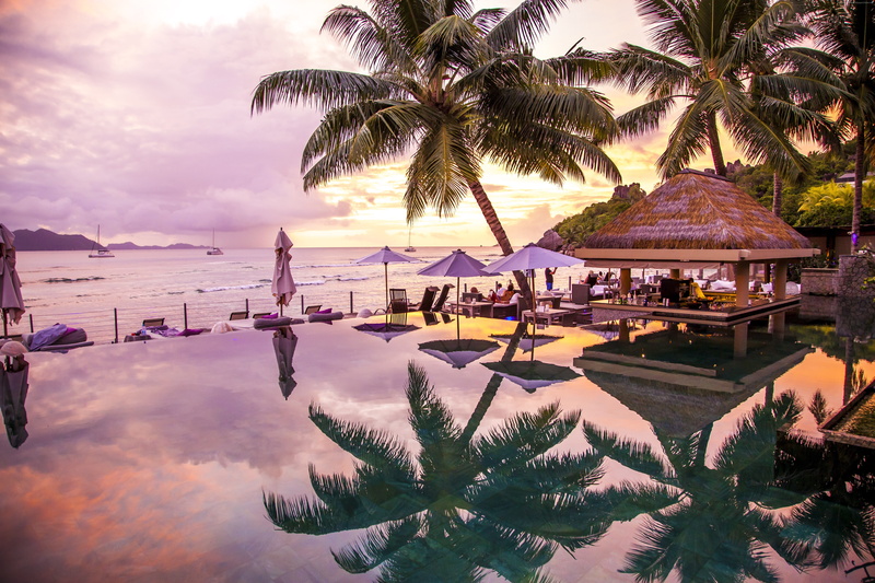 Infinity Pool, 4k, Praslin, 8k, travel, tourism, palms, La Digue, Seychelles, 5K