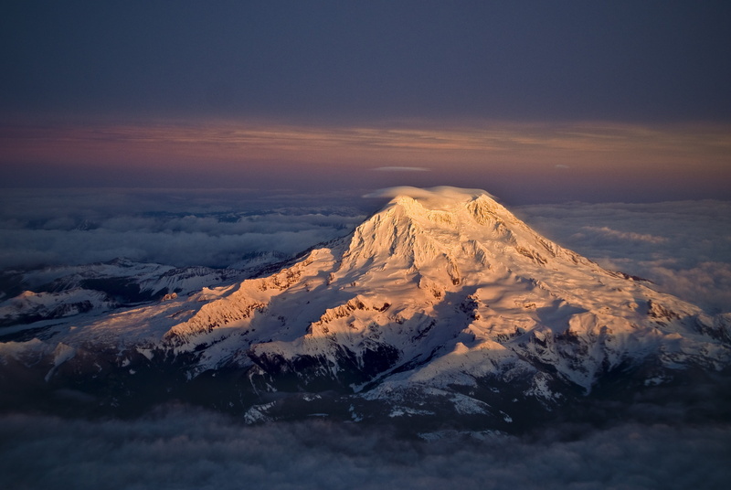 idyllic, Mount Rainier, aerial view, sky, no people, nature, scenics - nature, mountain, cloud - sky, tranquil scene, mountain peak, cold temperature, non-urban scene