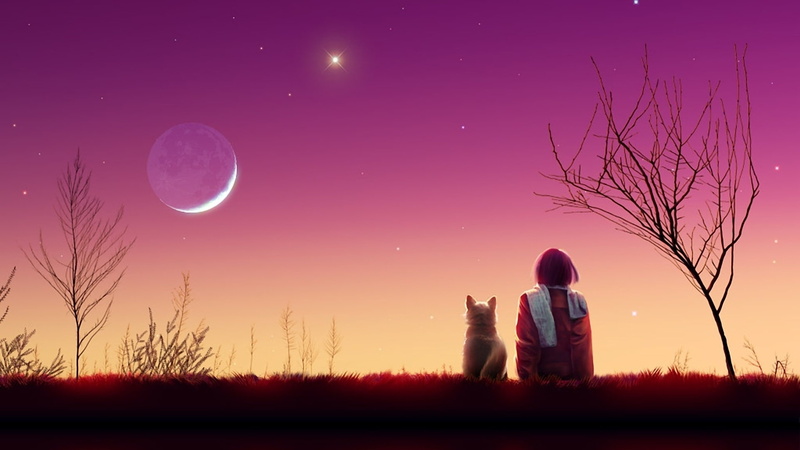 moon, 1080P, anime, girl, kagaya